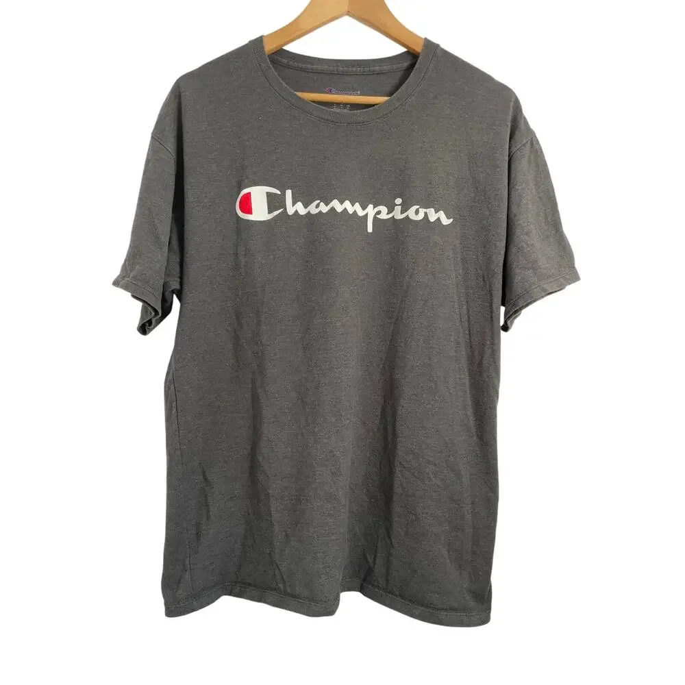 Champion Men's Classic Graphic Jersey Script Tee Shirt Gray Large - Picture 1 of 7